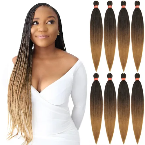 Vista 27 de Cabello trenzado preestirado ombré, extensiones de cabello trenzado sedoso, sin picazón, trenzas de cabello trenzado de ganchillo con textura Yaki
