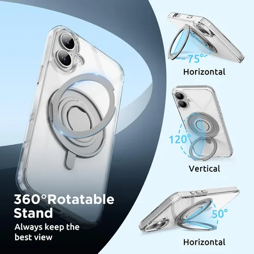 Vista 6 de SURPHY Funda magnética de 360° para iPhone 16 con anillo para el dedo, compatible con MagSafe, con protector de pantalla, soporte de anillo y funda