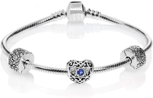 Vista 3 de MiniJewelry - Abalorio de plata de ley con forma de corazón para pulseras, diseño de corazón con texto en inglés