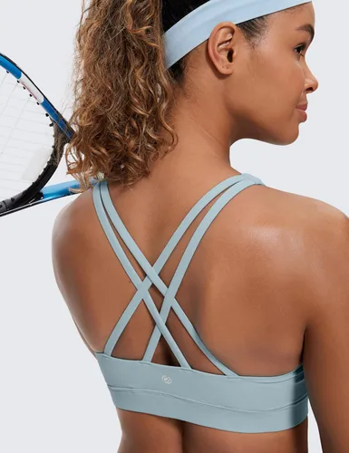 Vista 4 de CRZ YOGA - Brasier deportivo con tirantes delgados para mujer, brasier con relleno y espalda cruzada para yoga