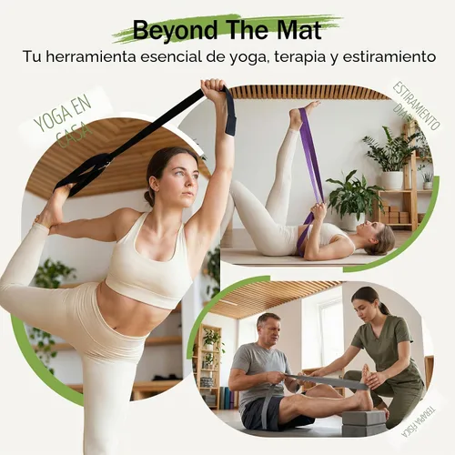 Vista 7 de Correa de yoga Slim Panda para estiramiento, Correa de yoga de algodón con hebilla ajustable en forma de D, Correa de yoga no elástica para pilates