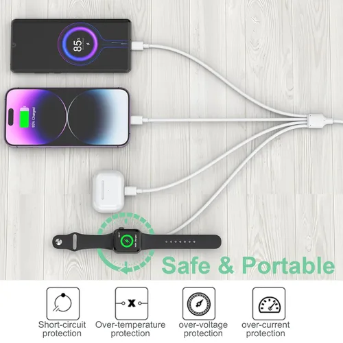 Vista 4 de Cable de carga universal 6 en 1 de viaje, cargador USB A/tipo C iWatch+Lightning*2+adaptador de cable tipo C Combo para Smart Watch Series