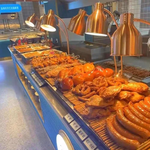Vista 5 de Lámpara de calor de alimentos de doble cabezal con bombilla de 500 W, calentador de alimentos, lámpara de calefacción infrarroja, encimera