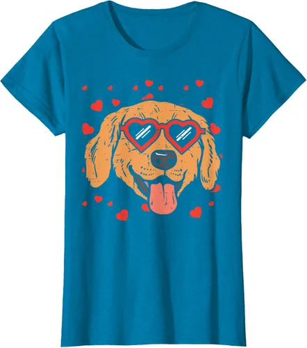Vista 114 de Golden Retriever cara corazón gafas día de San Valentín perro regalo camiseta Negro
