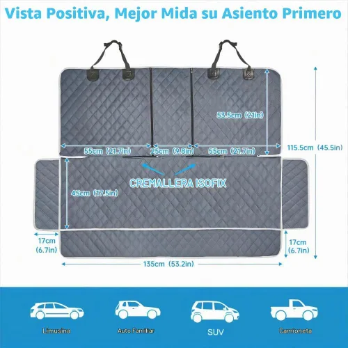 Vista 2 de ANOSOSPECIAL Funda de asiento de coche para perros en gris para el asiento trasero, piel antiadherente, apta para mascotas e impermeable - Protector