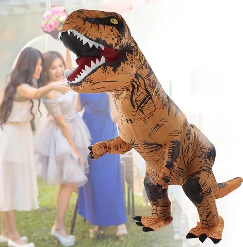 Vista 4 de Disfraz de dinosaurio, disfraz inflable de dinosaurio con costuras reforzadas para cosplay divertido