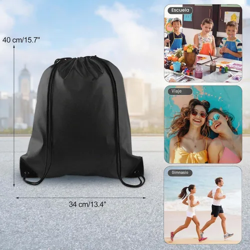 Vista 2 de KUUQA Mochila con cordón a granel, bolsas de almacenamiento para deporte, gimnasio, viajes, Negro, Viajar