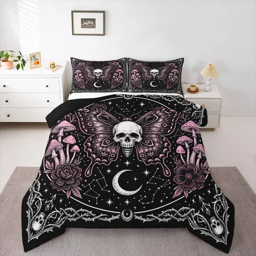 Vista 21 de Feelyou Juego de edredón de calabaza para todas las estaciones, decoración de Halloween, juego de ropa de cama con 1 funda de almohada, microfibra