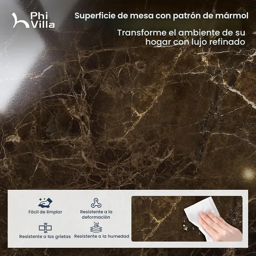 Vista 5 de PHI VILLA - Juego de mesa de comedor para 4, mesa y sillas de cocina con diseño de mármol Emperador Mármol Oscuro y Oliva