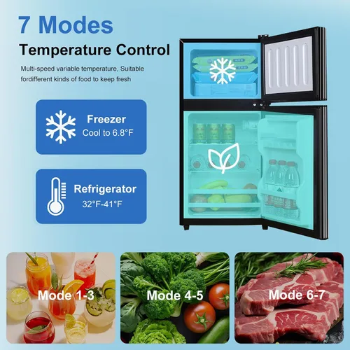 Vista 3 de Cucina Magica - Mini refrigerador con congelador, 3.2 pies cúbicos, pequeño refrigerador, 7 termostatos ajustables, ahorro de energía, bajo nivel