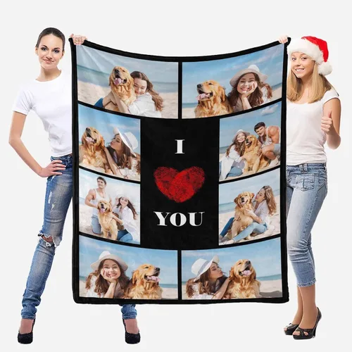 Vista 3 de Manta personalizada con tus fotos favoritas, manta personalizada con mis propias imágenes para familia, mamá, papá, hija, hijo, perro, hermanas