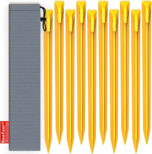 Vista 7 de Paquete de 10 estacas de plástico para tienda de campaña, estacas de anclaje resistentes de 6 pulgadas para camping, jardinería, paisajismo