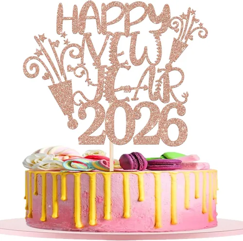 Vista 11 de Rsstarxi 1 paquete de decoración para tartas de Año Nuevo 2024 con purpurina para decoración de pasteles de Año Nuevo 2024, decoración para pasteles
