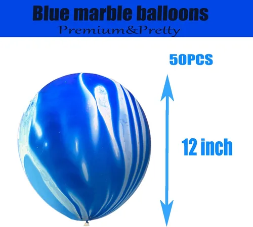 Vista 3 de Globos de mármol azul de ágata marmolada, globos azules de 12 pulgadas, 50 unidades de teñido anudado para fiesta de cumpleaños, decoración