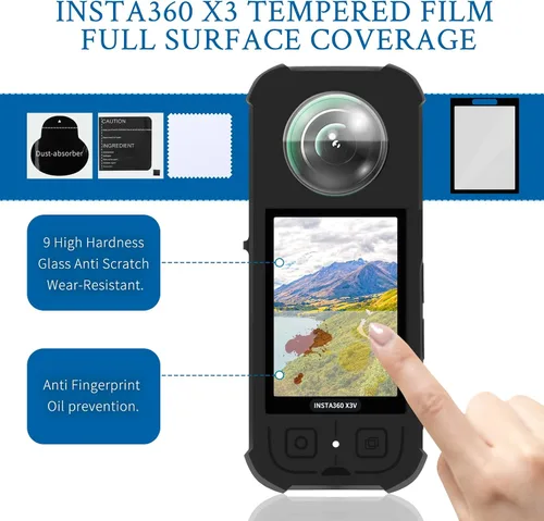 Vista 3 de Kit de accesorios protectores para cámara Vasgather para Insta 360 X3 Incluye cubierta protectora de silicona/Protectores de pantalla/Estuche