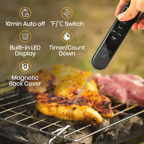 Vista 2 de Circrane Termómetro digital de lectura instantánea, pantalla LED brillante con dígitos enormes y alarma, termómetro de carne para asar a
