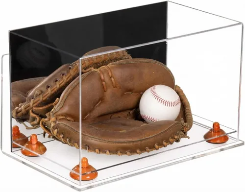 Vista 121 de Better Display Cases Vitrina de guantes de béisbol de acrílico transparente con elevadores negros (A011/V16)