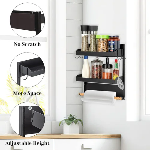 Vista 2 de Fashionwu Estantes magnéticos para especias para nevera, organizador de especias magnético de 2 niveles con soporte para toallas de papel