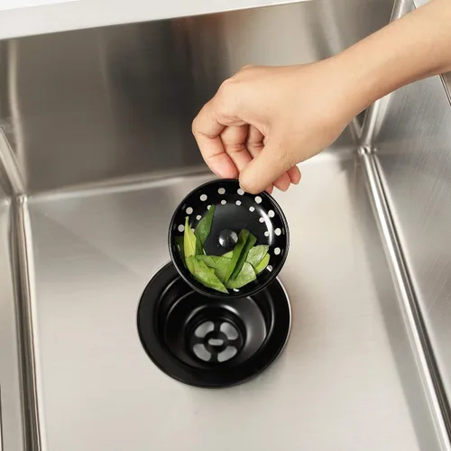 Vista 4 de Tapón negro para fregadero,Tapón de fregadero de acero inoxidable,Tapón de cesta de repuesto para fregadero de cocina negro