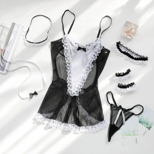 Vista 7 de Temptshow Conjunto de lencería sexy de encaje para mujer, anime japonés, para cosplay