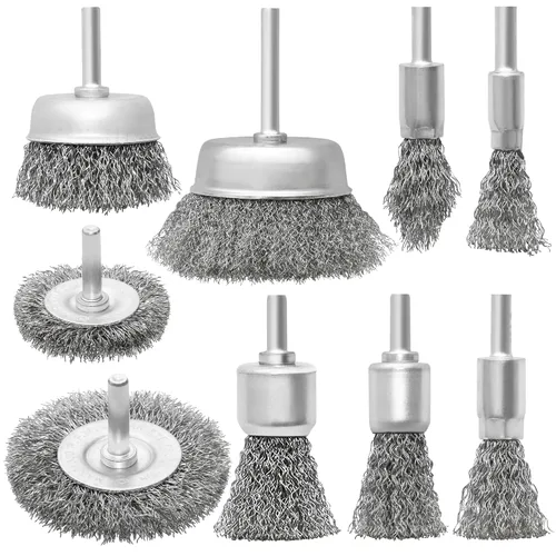 Vista 9 de Cepillo de rueda prensado de alambre de acero inoxidable de 5 pulgadas con orificio de 5/8 pulgadas para amoladora angular, limpieza y pulido