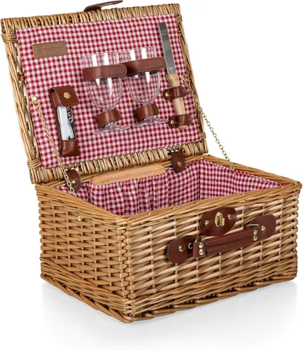 Vista 4 de PICNIC TIME Cesta de picnic clásica para vino y queso, cesta romántica de madera de estilo inglés, servicio de lujo para 2 personas