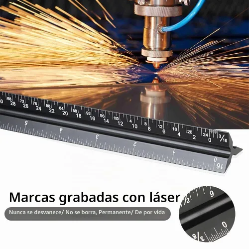 Vista 5 de Soraco Regla de escala triangular de aluminio de 12 pulgadas, medidas imperiales grabadas con láser, acabado anodizado negro duradero, ideal