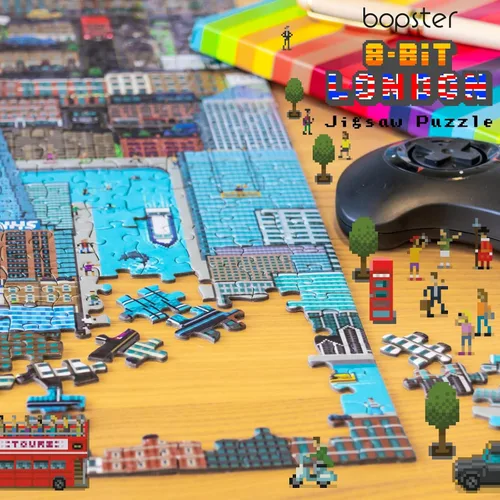 Vista 3 de Rompecabezas de 1000 piezas, estilo retro de 8 bits, rompecabezas de Londres de 1000 piezas para adultos, hechos con cartón 100% reciclado