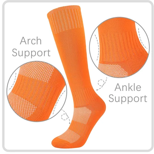 Vista 3 de Calcetines de fútbol para niños, 6 pares de calcetines de fútbol para niñas, calcetines altos hasta la rodilla, béisbol, sóftbol, deportes, niños