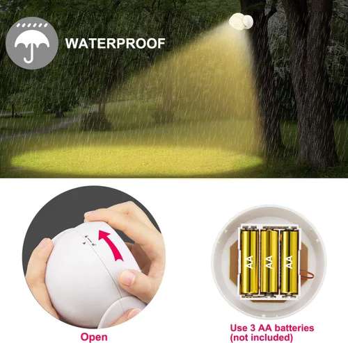 Vista 3 de HONWELL Luz con sensor de movimiento funciona con pilas, luz de seguridad inalámbrica para exteriores, luz de seguridad, sensor de luz de encendido