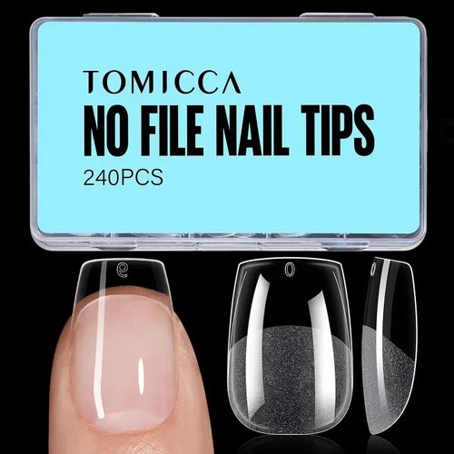 Vista 20 de TOMICCA Puntas de uñas de almendra extra cortas, 240 unidades, 15 tamaños, puntas de uñas de gel transparente preformadas, no necesita lima, uñas