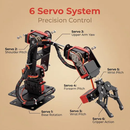 Vista 6 de Brazo mecánico, brazo de robot 6DOF, Kit de pinza de brazo mecánico programable de metal completo, robot manipulador de escritorio