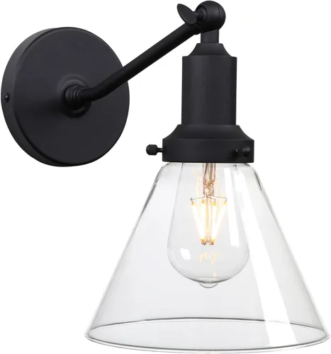Vista 20 de PERMO Industrial Vintage Slope Pole Wall Mount Single Sconce with 6.7" Oval Dome Clear Glass Shade Antique Gold Wall Sconce Light Fixture