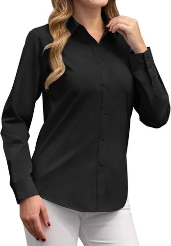 Vista 2 de siliteelon Camisas de vestir con botones para mujer, camisas de vestir de manga larga para mujer, camisas de trabajo de algodón de ajuste regular