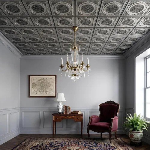 Vista 21 de Steampunk-Faux - Azulejo de techo de hojalata - Plata envejecida, paquete de 25 Plata antigua