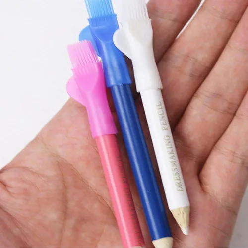 Vista 2 de 3 unids/set de rotulador de tela de costura con tapa de cepillo, tiza borrable con agua que desaparece tinta marcador de tela a sastres tiza