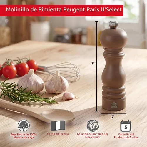 Vista 2 de Peugeot Paris u'Select - Molinillo de pimienta manual de 7 pulgadas con molienda de precisión ajustable, acero inoxidable y madera de haya