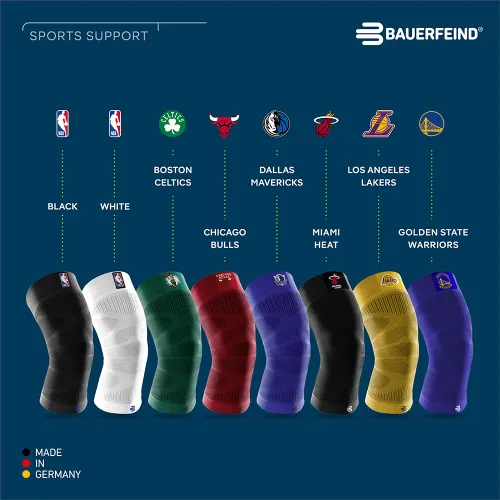 Vista 3 de Bauerfeind - Rodillera de compresión deportiva para rodillas NBA - Diseño ligero con zonas de agarre para alivio del dolor en la rodilla de Negro