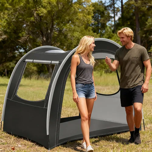 Vista 7 de Tienda de campaña para túnel y camping, 82 x 71 x 65 pulgadas, 2/3/4 personas, diseño de tres capas con malla / PVC / tela Oxford Glamping tienda