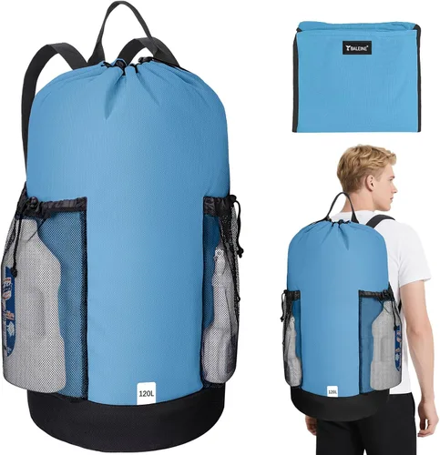 Vista 13 de BALEINE Mochila Bolsa de Lavandería de 120L, Tela Oxford 900D Bolsas Grandes de Lavandería de Viaje con Correas para el Hombro y 2 Bolsillos