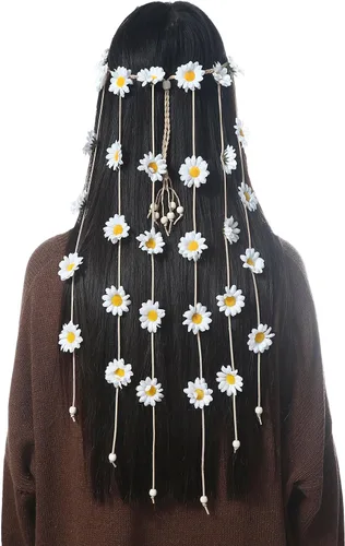 Vista 2 de AWAYTR Diadema de girasol para mujer, hippie, bohomia, cuerda de plumas, coronas para niñas