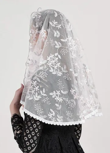 Vista 4 de FANFAN Velos de capilla de encaje de mantilla bordados para mujer Y015