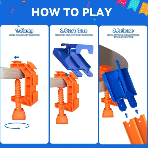 Vista 6 de Track Clamp and Starter Gate Compatible with Hot Wheels Racetracks (4 Lane Startr Gate + 2 Clamp Combo)