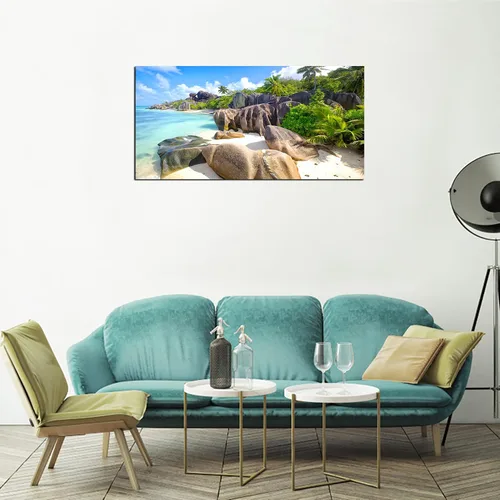 Vista 6 de YYYYHPP YP0762 - Cuadro de pared de playa, arte de pared, piedra de cocoteros en arenas, playa, paisaje marino, pintura de paisaje, imagen