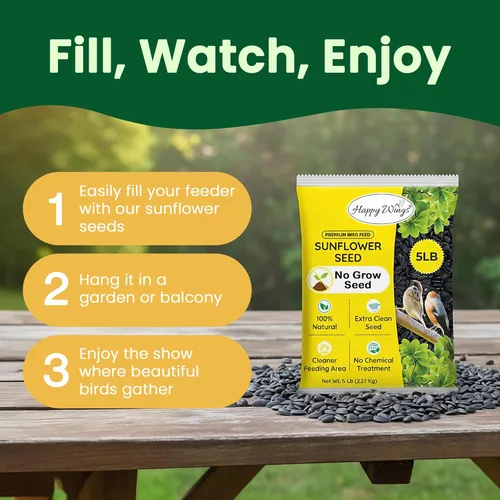 Vista 3 de Happy Wings Semillas de Girasol de Aceite Negro – Alimento para Aves Silvestres de 5 libras para Cardenales, Pinzones y Carboneros – Alimento