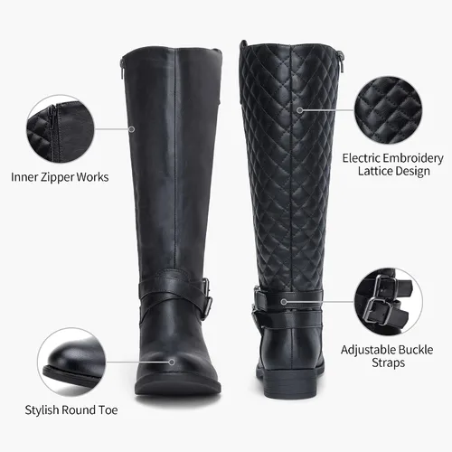 Vista 4 de Vepose - Botas de equitación 49 para mujer, botas altas hasta la rodilla, botas de pantorrilla con hebilla