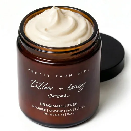 Vista 9 de Pretty farm girl Tallow + Tansy Body Butter - Hidratante batido con hierba seca alimentada con pasto y tanaceto azul - Hidratación no grasa