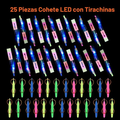 Vista 2 de lpvoqpth Juego de 25 juegos de LED voladores, 25 tirachinas + 25 helicópteros brillantes, 50 piezas, juguete volador para exteriores, suministros