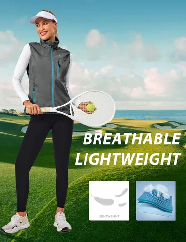Vista 4 de Little Donkey Andy Chaleco Softshell ligero a prueba de viento para mujer, para golf, tenis, correr, ciclismo