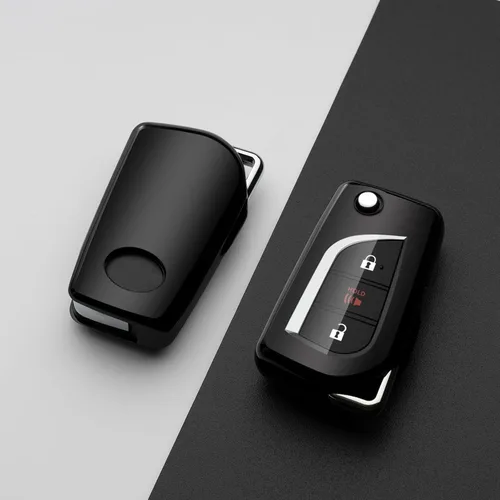 Vista 4 de Compatible con Toyota Corolla Funda para Llavero Negro con Tapa Flip Cadena de Llave para Coche Protector CHR Camry rav4 Corolla iM Accesorios